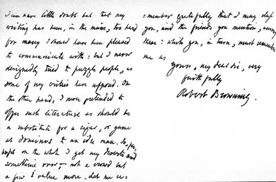 Letter to William G. Kingsland, concerning the alleged obscurity of his poetry and writing, written at 19, Warwick Crescent, Upper Westbourne Terrace, London, 27 November, 1868 by Robert Browning